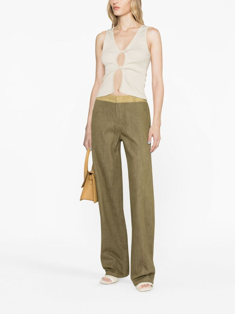 Green Deconstruct Straight Leg Cotton Trousers
