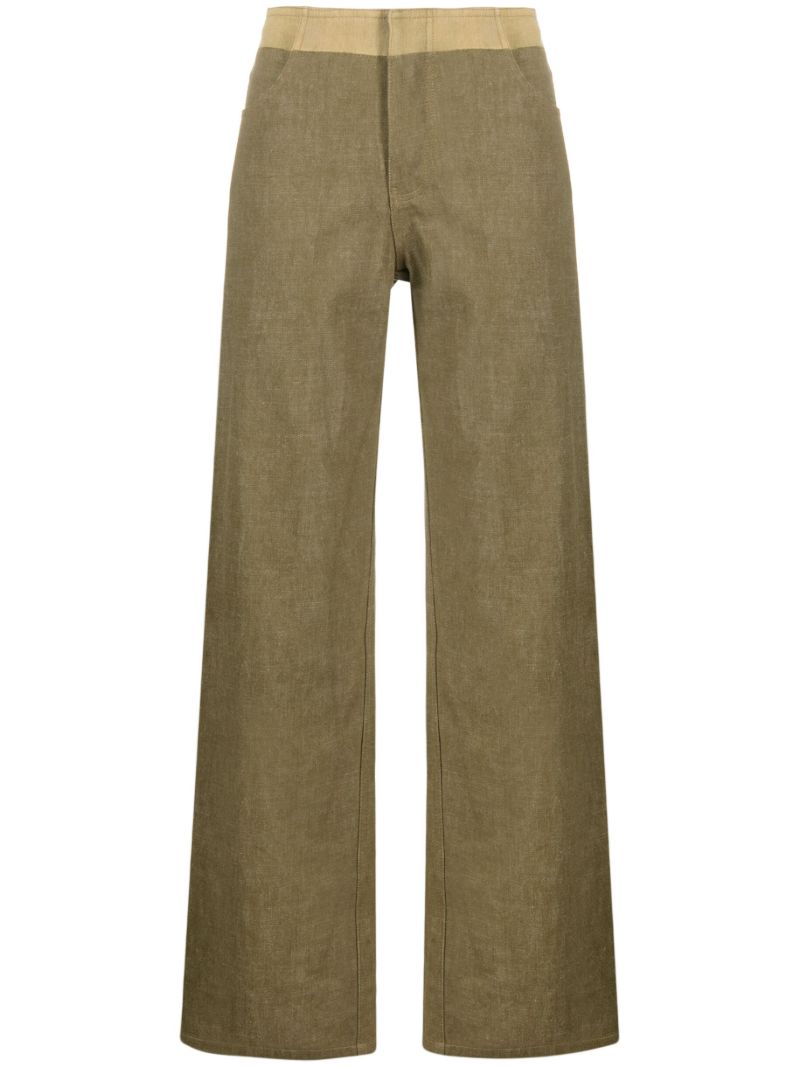 Green Deconstruct Straight Leg Cotton Trousers