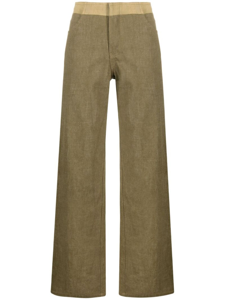Green Deconstruct Straight Leg Cotton Trousers