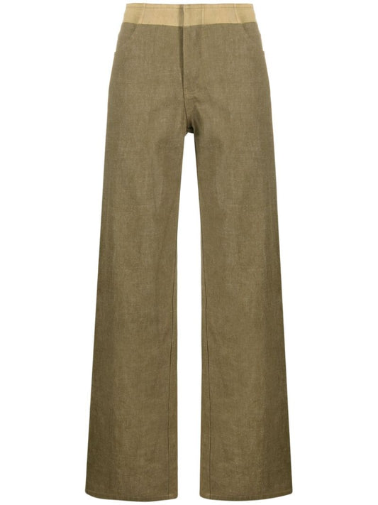 Green Deconstruct Straight Leg Cotton Trousers