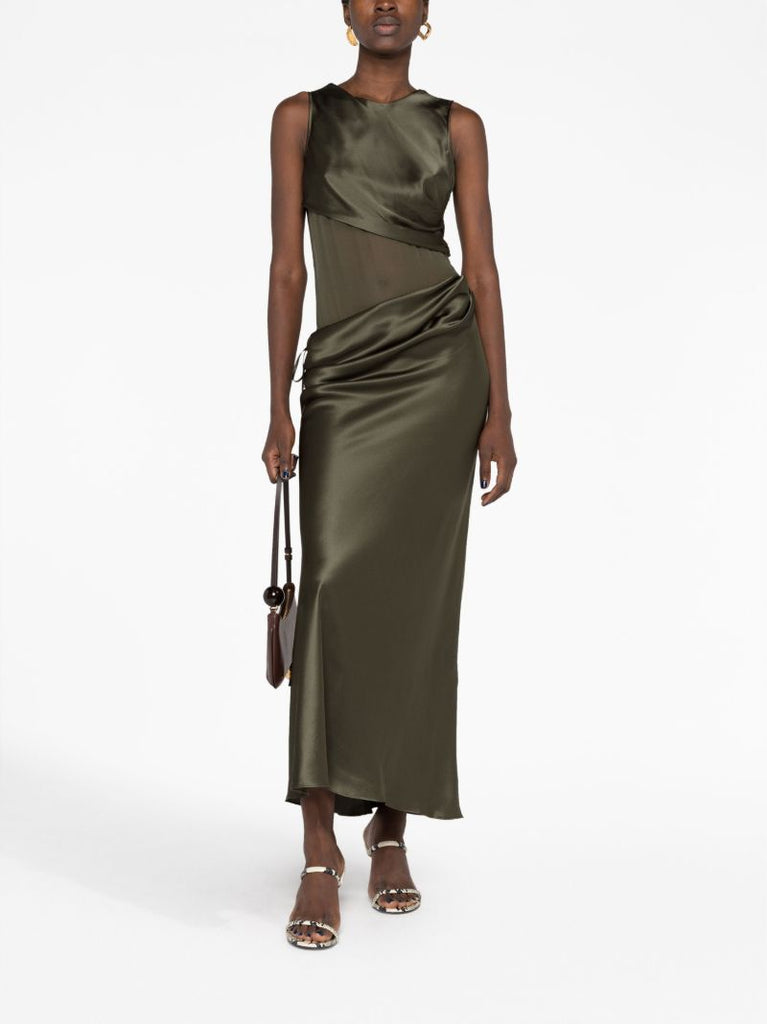 Green Verdant Falls Silk Dress