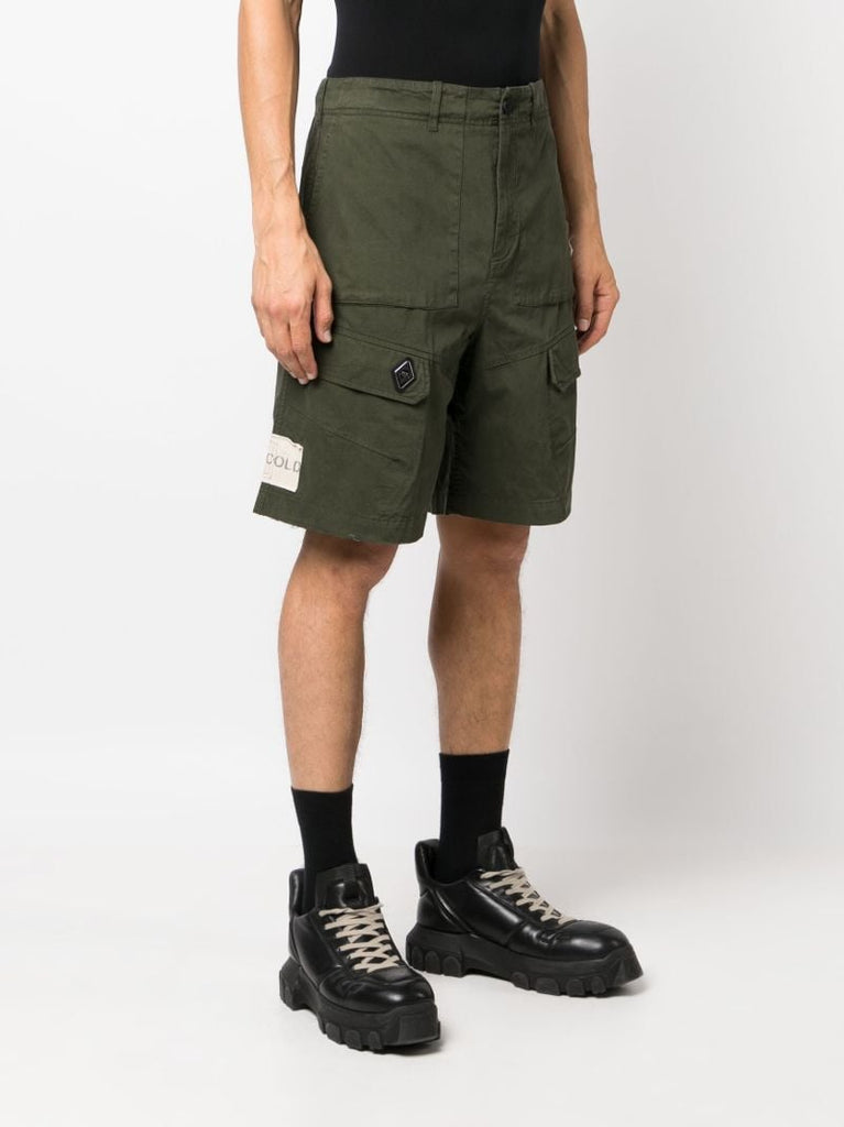 Green Logo-patch Cotton Cargo Shorts