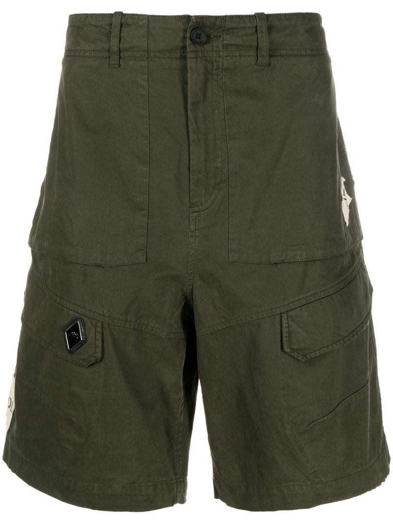 Green Logo-patch Cotton Cargo Shorts