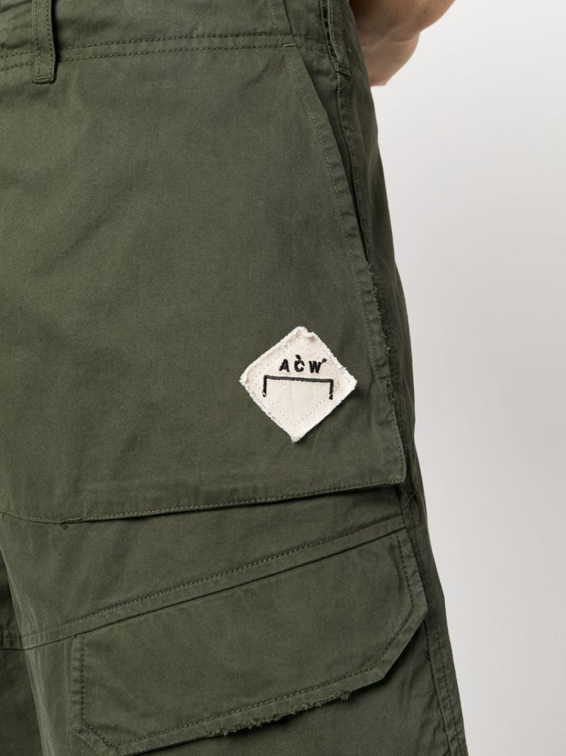 Green Logo-patch Cotton Cargo Shorts