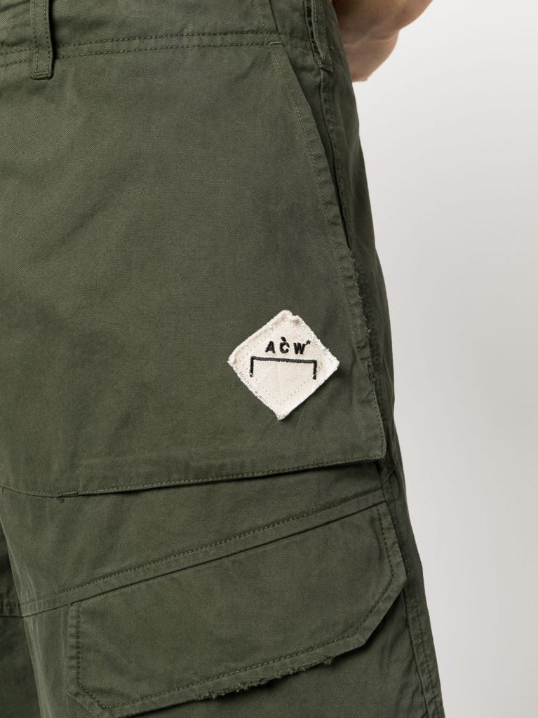 Green Logo-patch Cotton Cargo Shorts