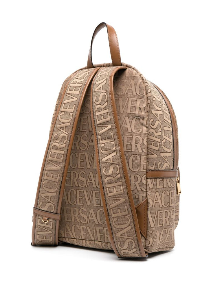 Beige Allover Logo Backpack