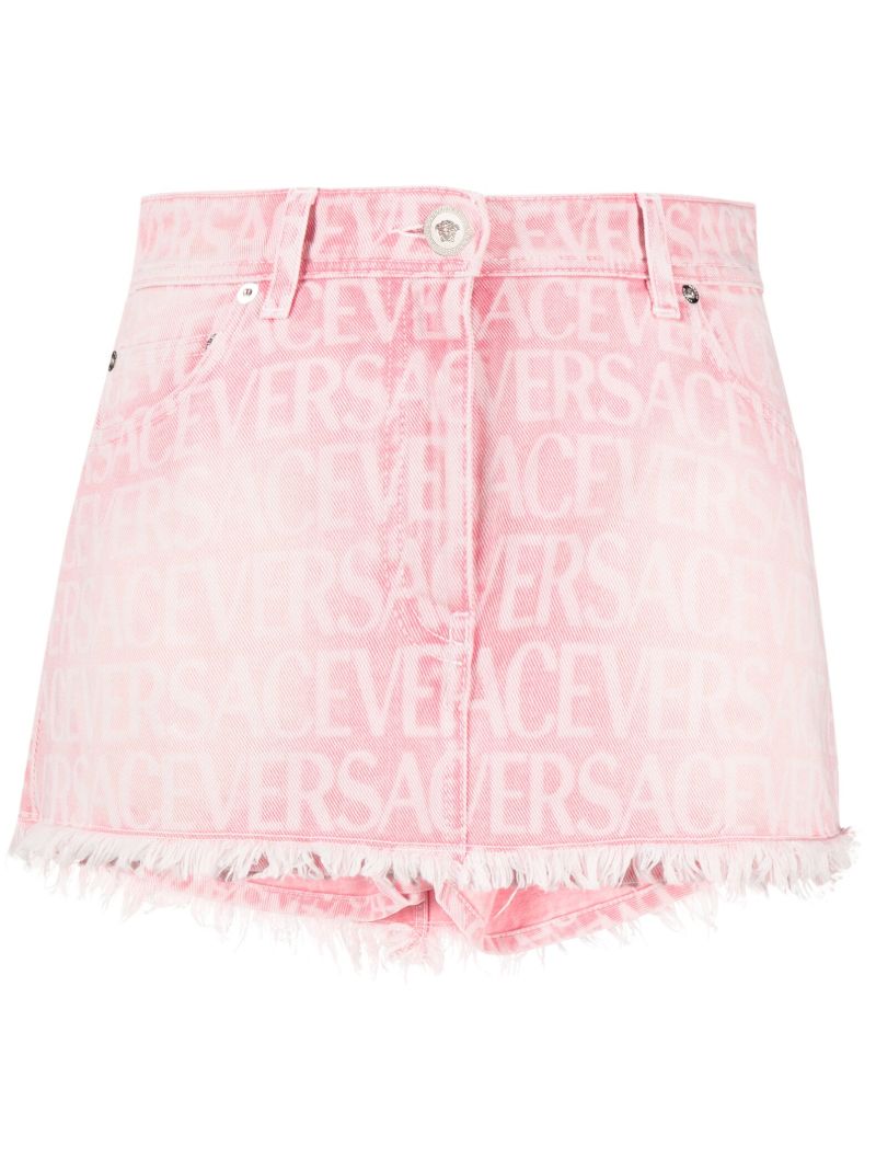 Pink Versace Allover Denim Mini Skirt