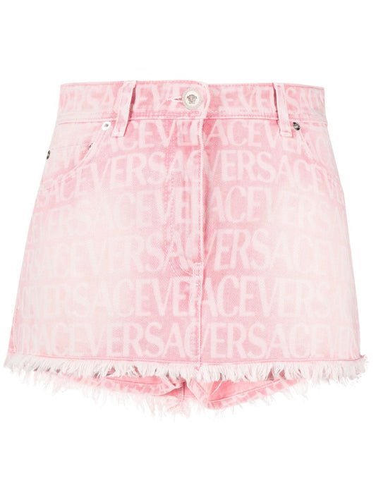 Pink Versace Allover Denim Mini Skirt