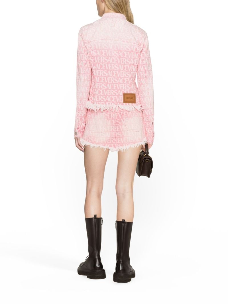 Pink Versace Allover Denim Mini Skirt
