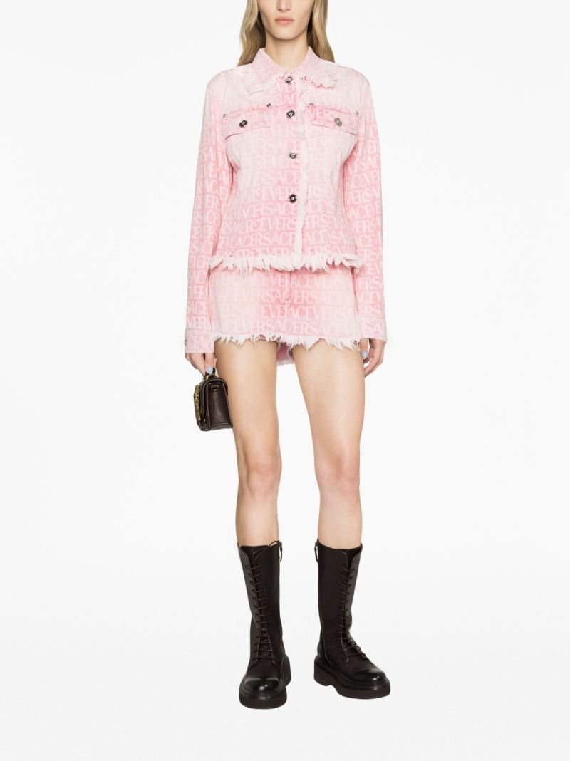 Pink Versace Allover Denim Mini Skirt