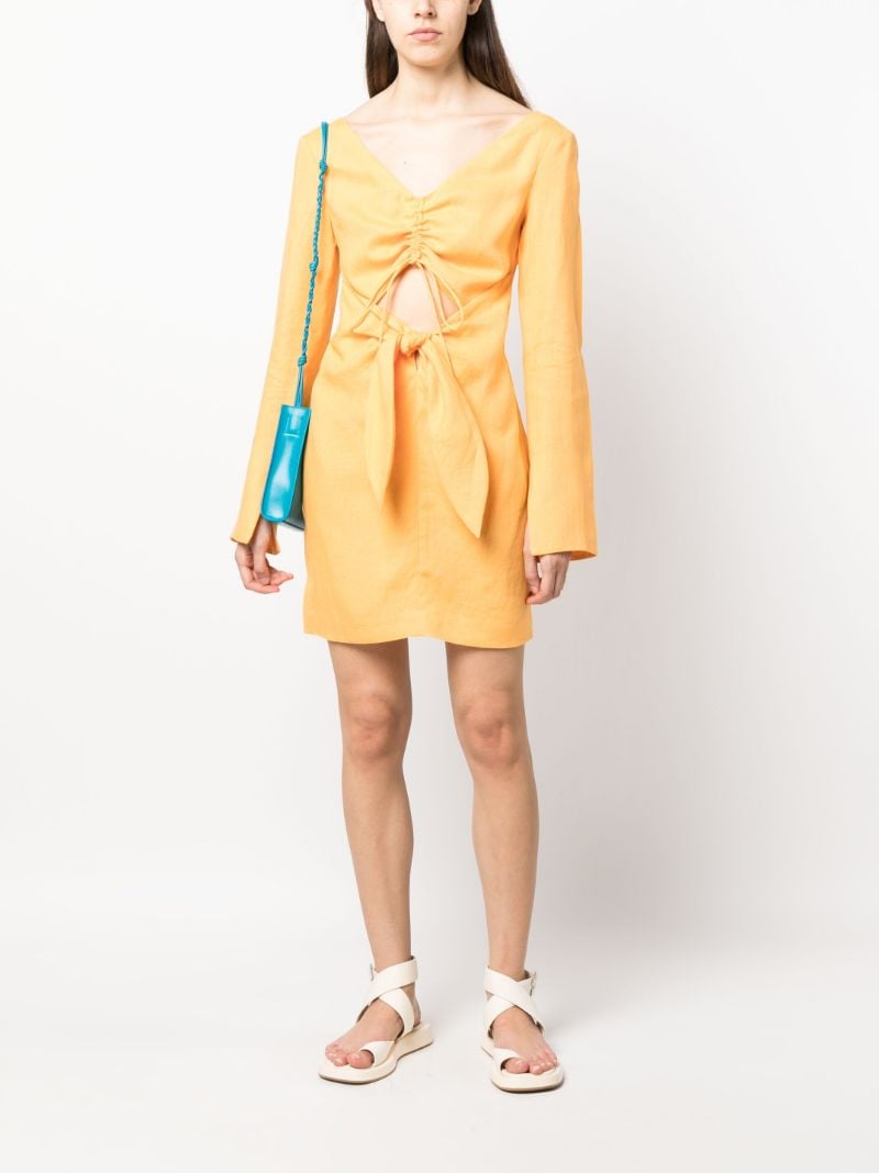 Orange Gilia Ruched Linen Dress