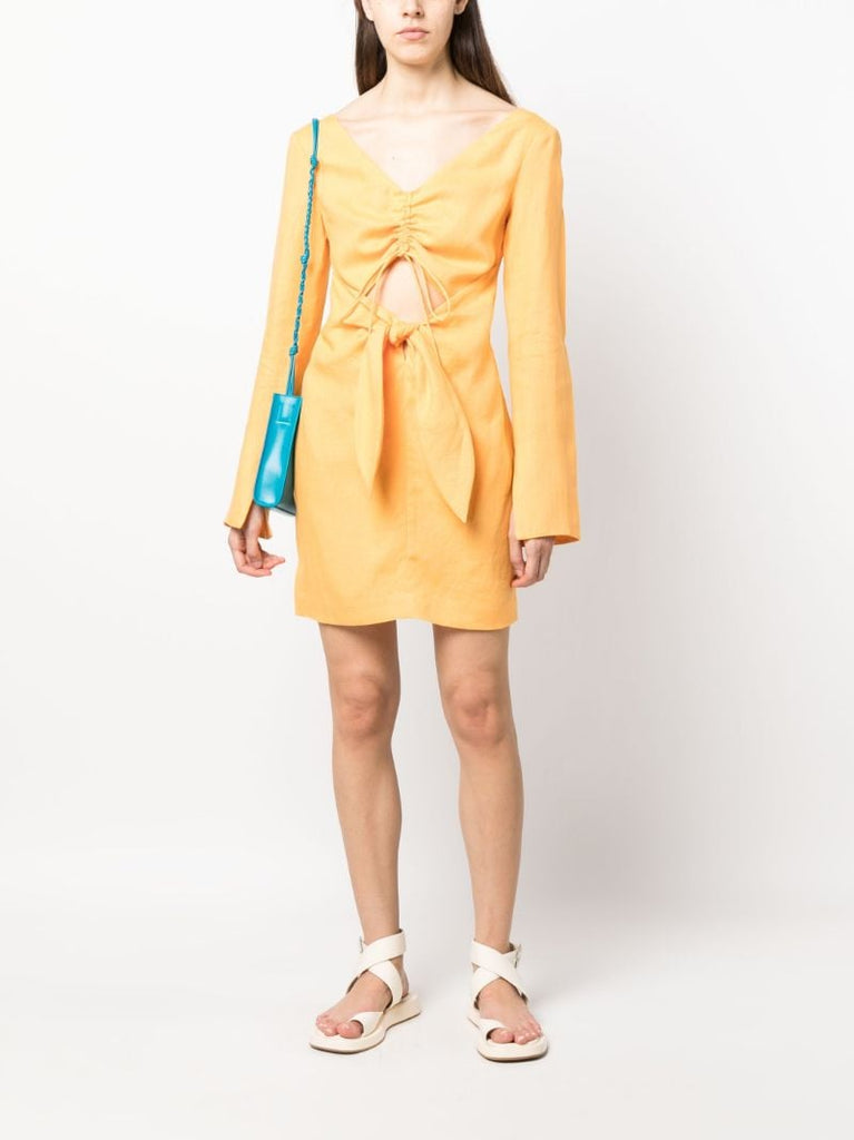 Orange Gilia Ruched Linen Dress