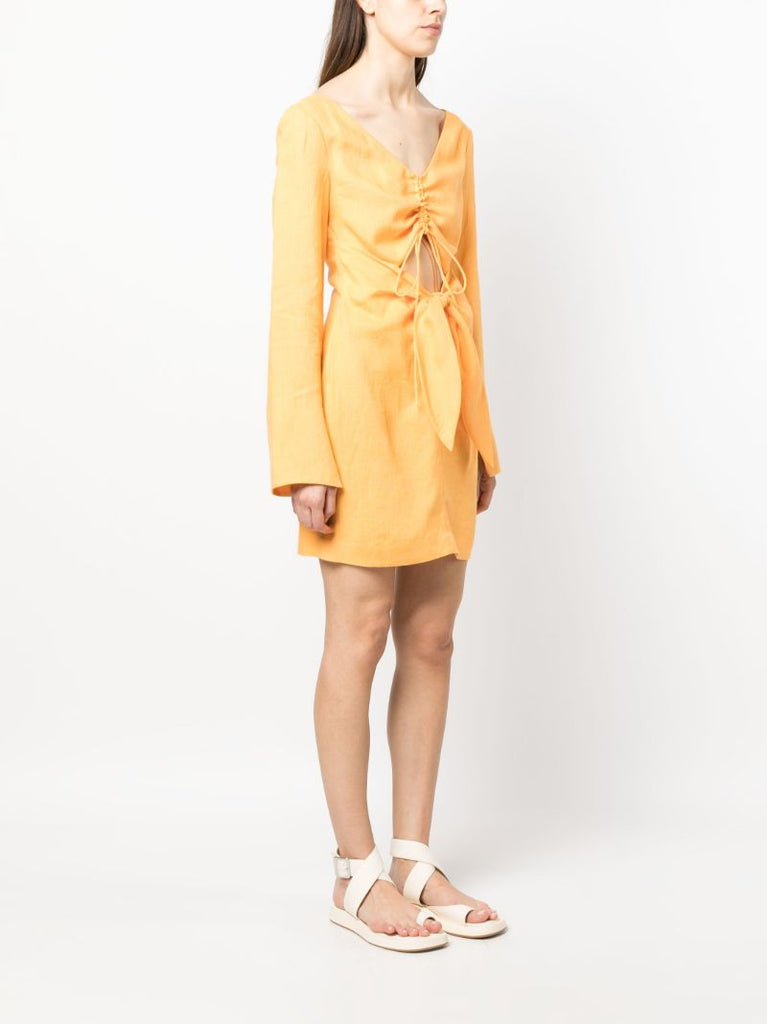 Orange Gilia Ruched Linen Dress