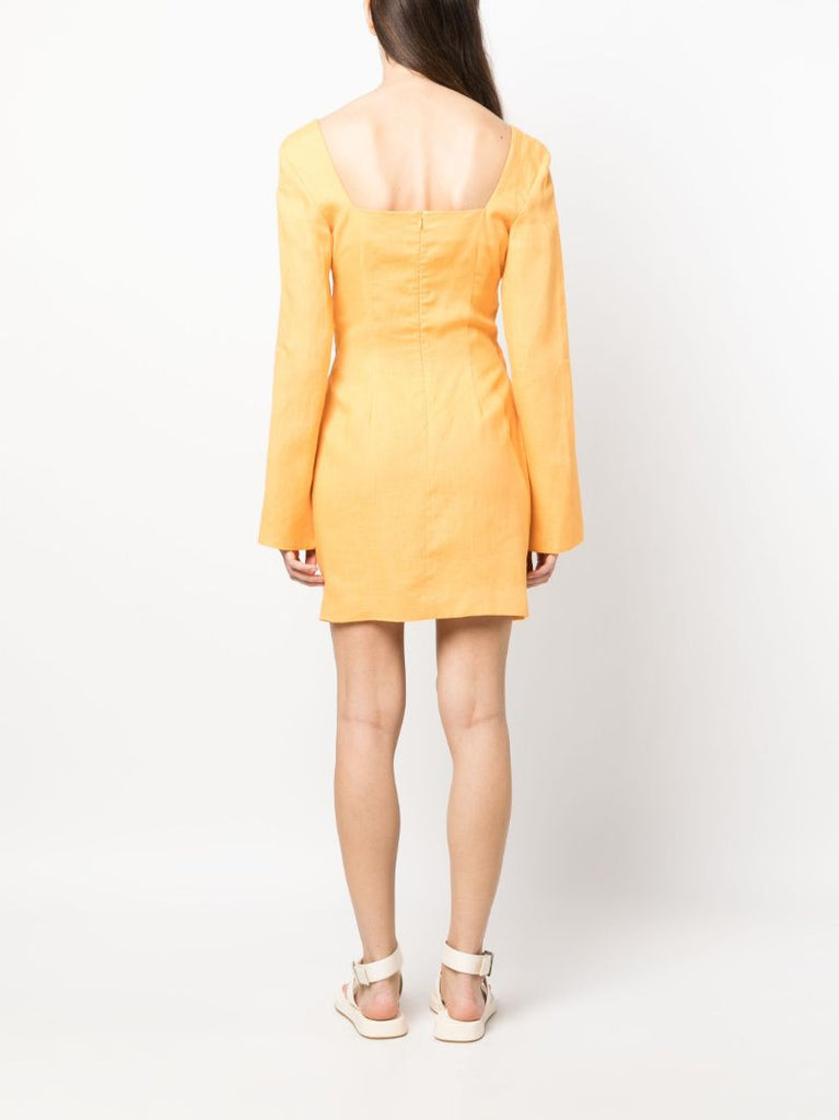 Orange Gilia Ruched Linen Dress