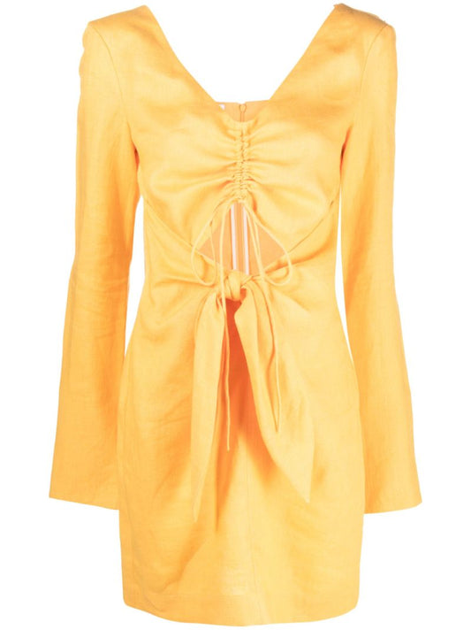 Orange Gilia Ruched Linen Dress