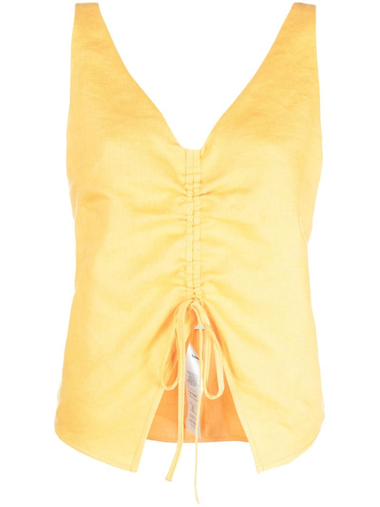 Orange Berdine Drawstring Linen Top
