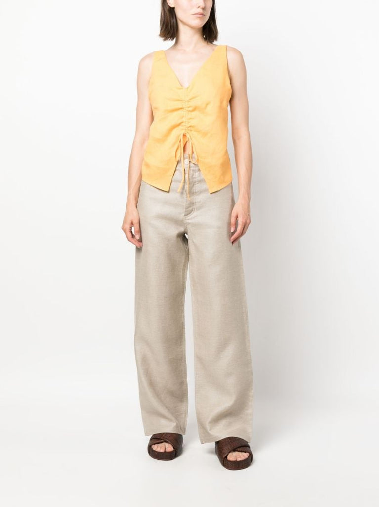 Orange Berdine Drawstring Linen Top