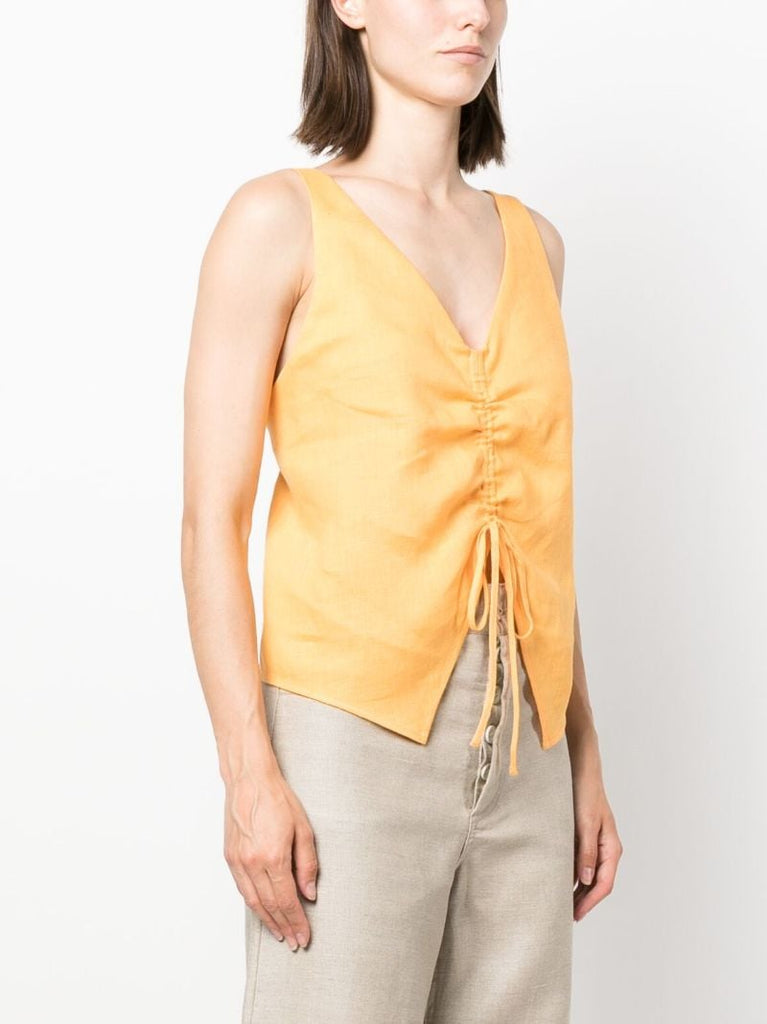 Orange Berdine Drawstring Linen Top