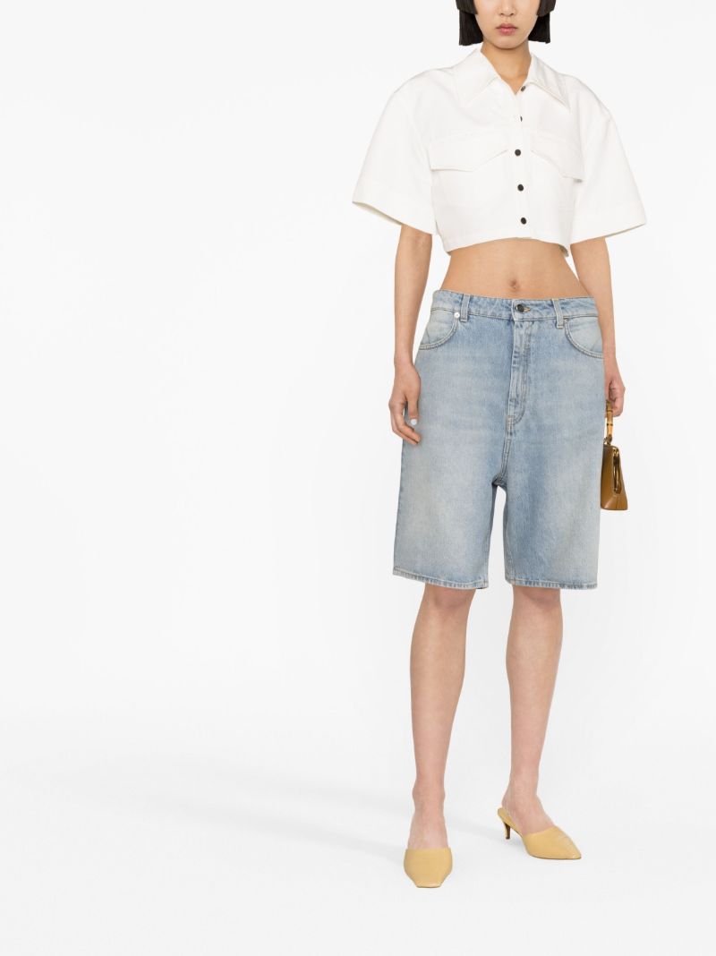 Blue Mid-rise Denim Shorts