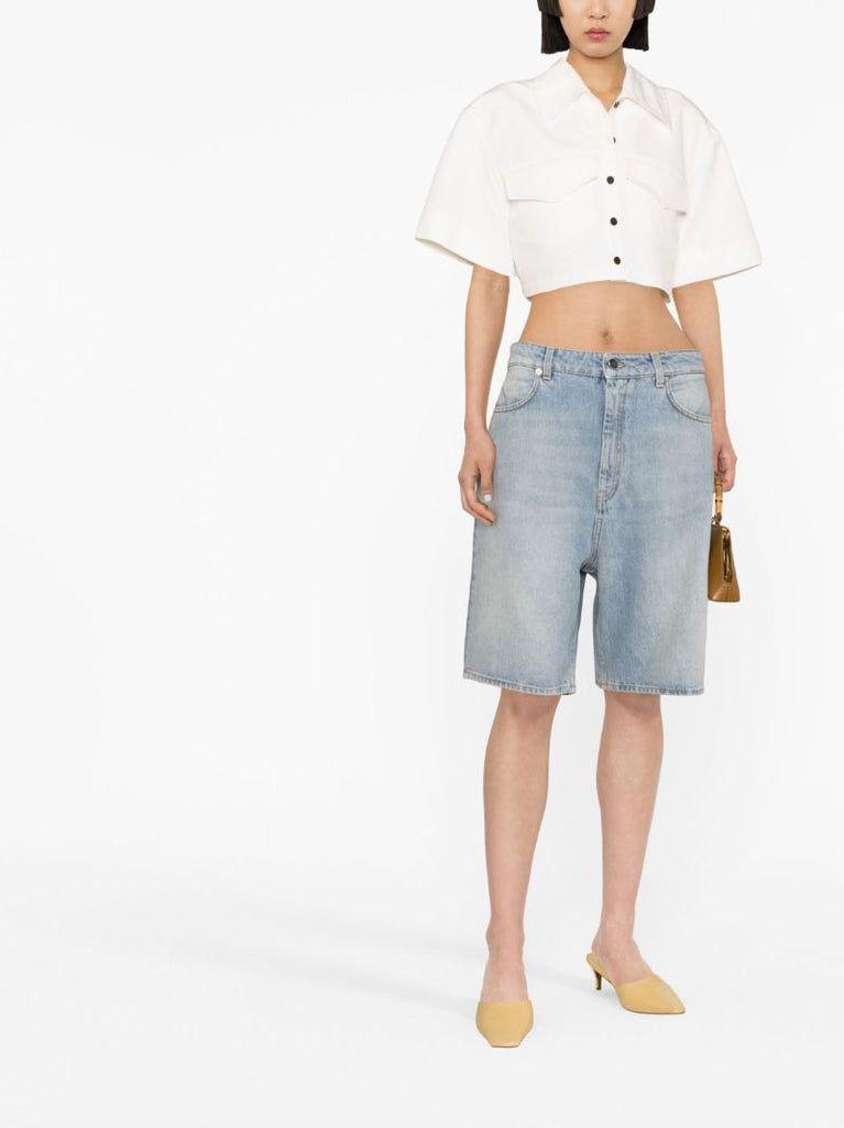 Blue Mid-rise Denim Shorts
