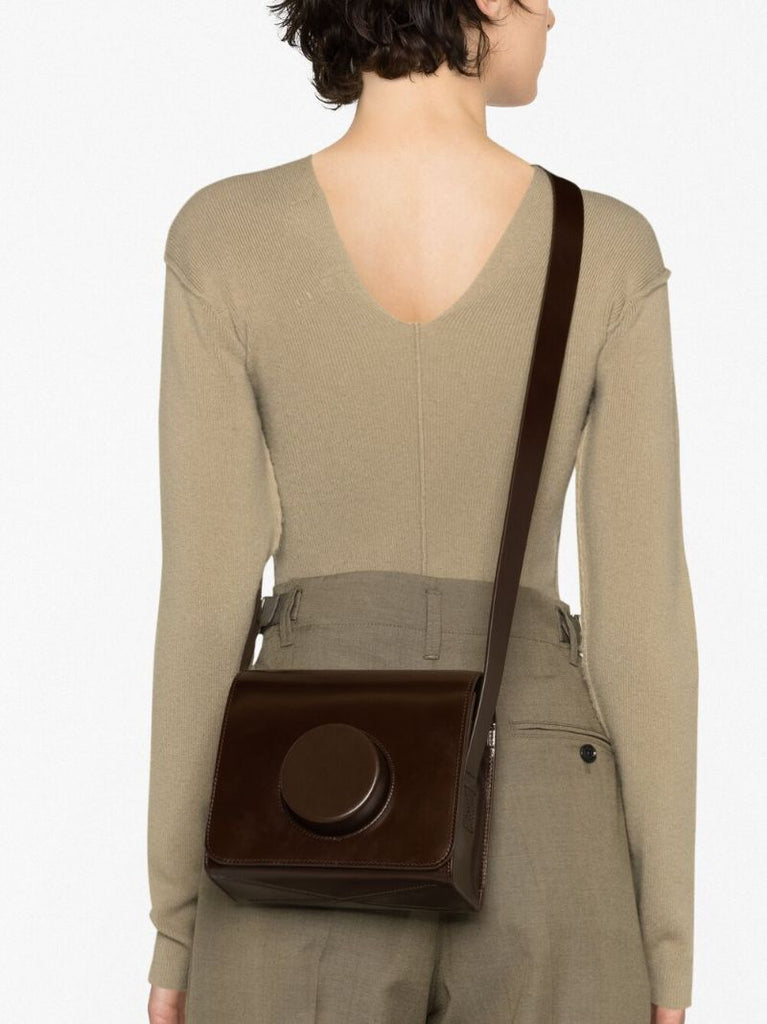 Brown Leather Camera Crossbody Bag