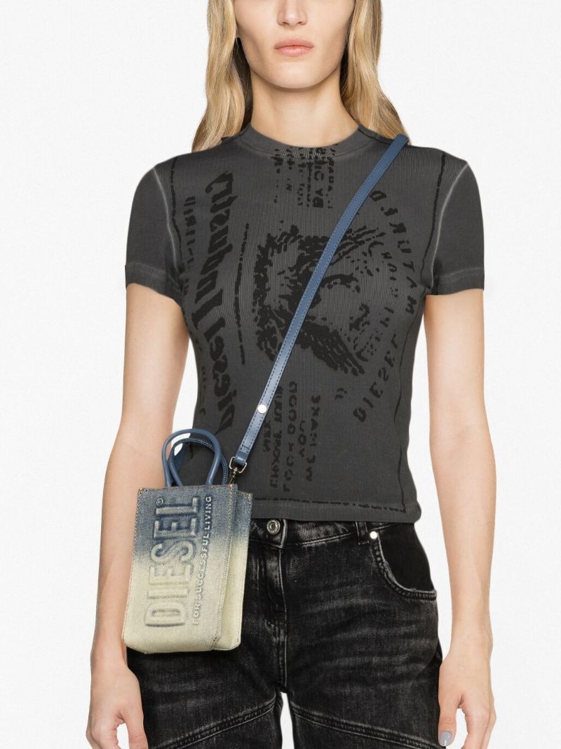 Blue Dsl Embossed Logo Denim Shopper Bag