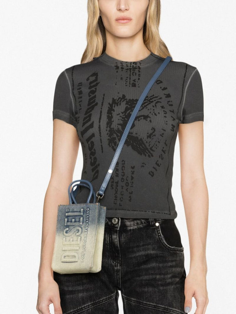 Blue Dsl Embossed Logo Denim Shopper Bag