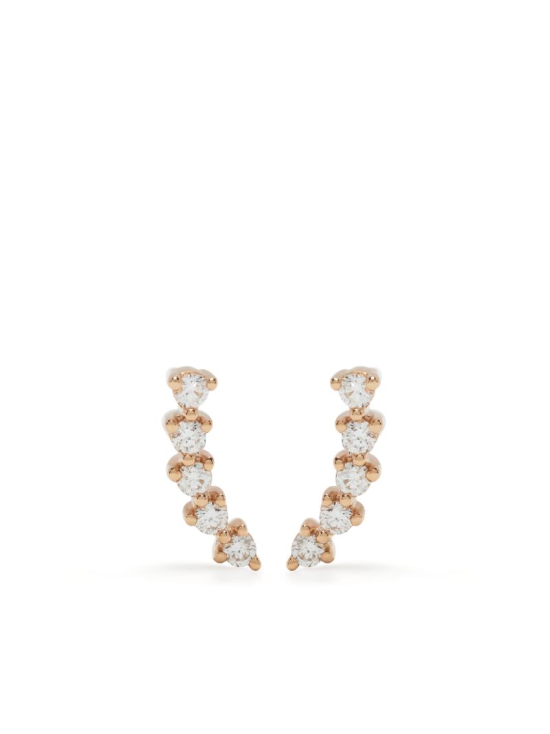 14k Rose Gold Vivian Lily Curved Bar Diamond Stud Earrings