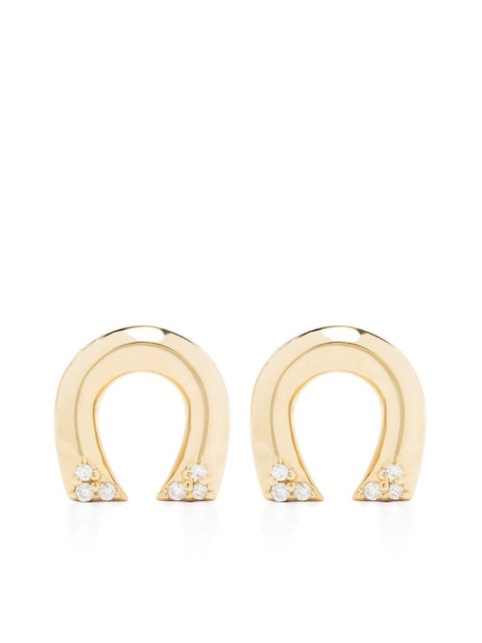 18k Yellow Gold Horseshoe Diamond Stud Earrings