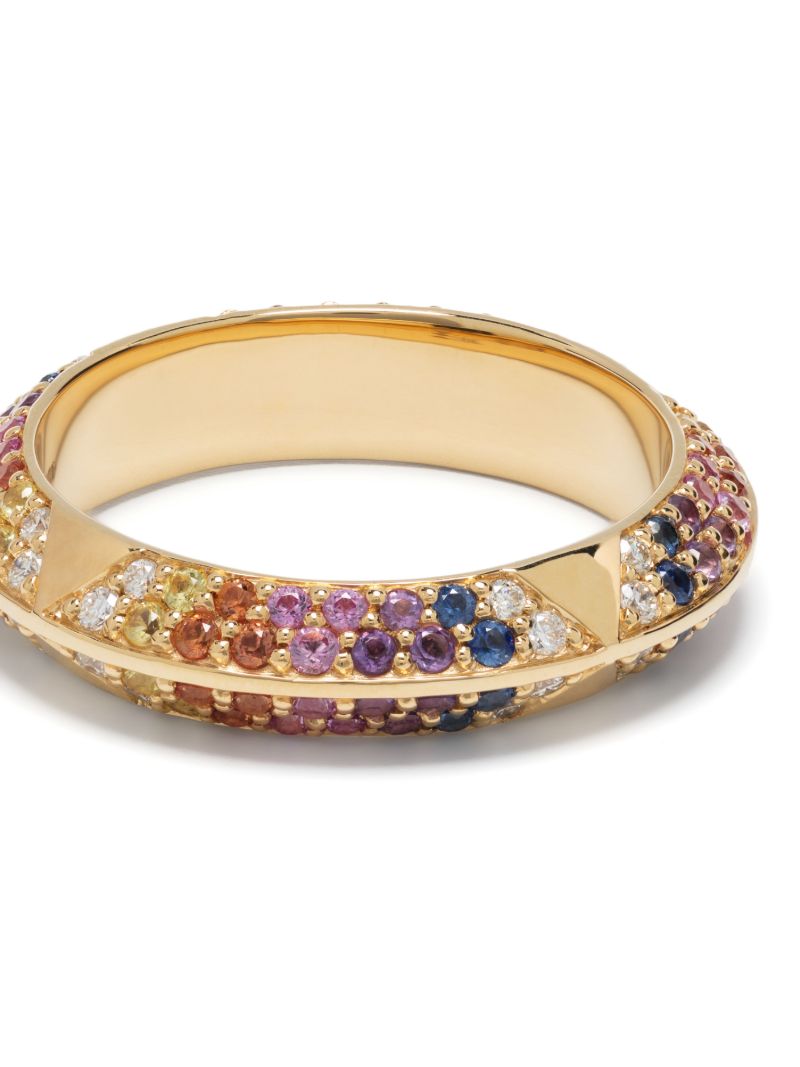 18k Yellow Gold Rosa Multi-stone Knife Edge Band Ring