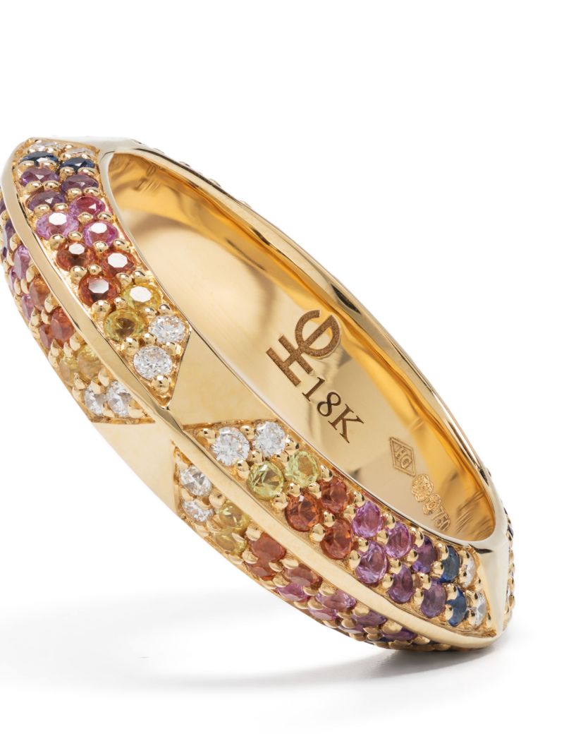 18k Yellow Gold Rosa Multi-stone Knife Edge Band Ring