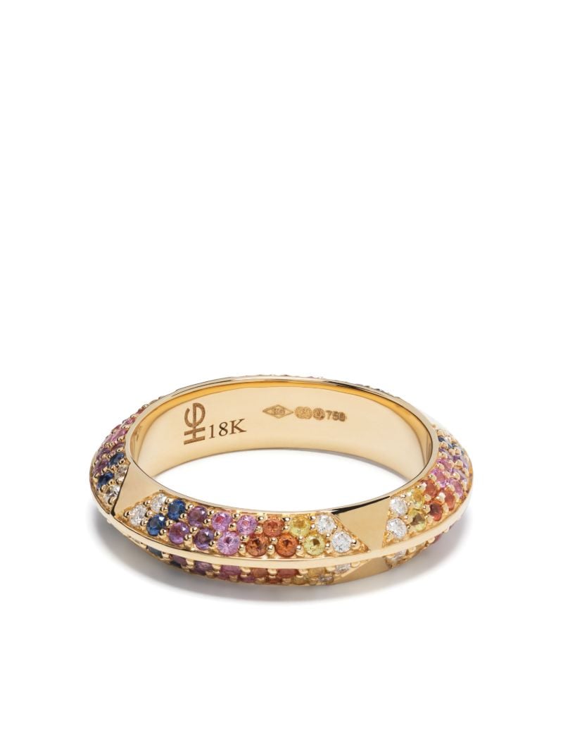 18k Yellow Gold Rosa Multi-stone Knife Edge Band Ring