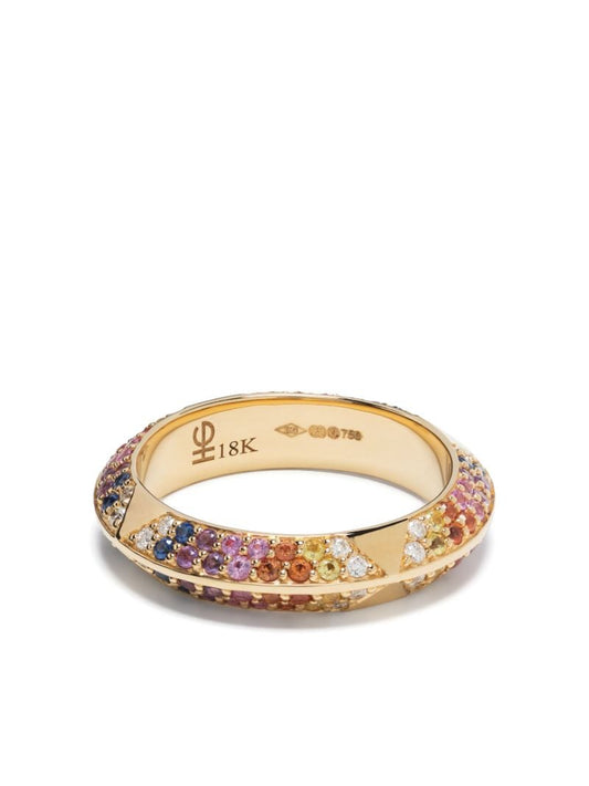 18k Yellow Gold Rosa Multi-stone Knife Edge Band Ring