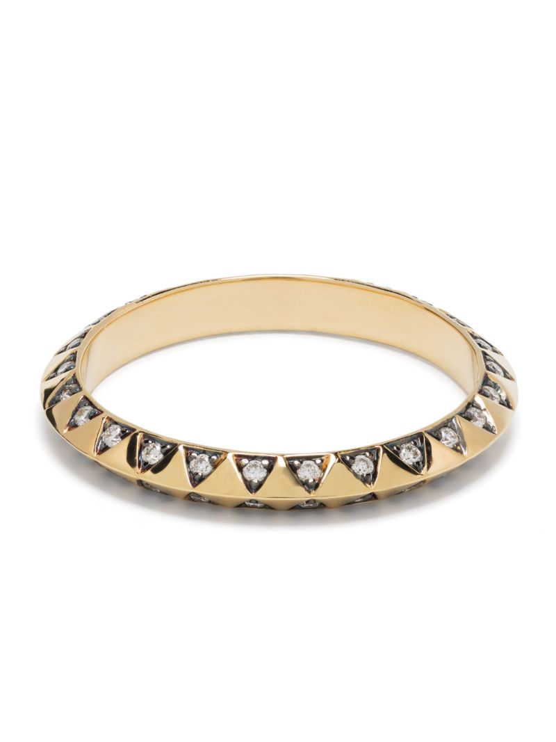 18k Yellow Gold Skinny Talisman Diamond and Rhodium Ring