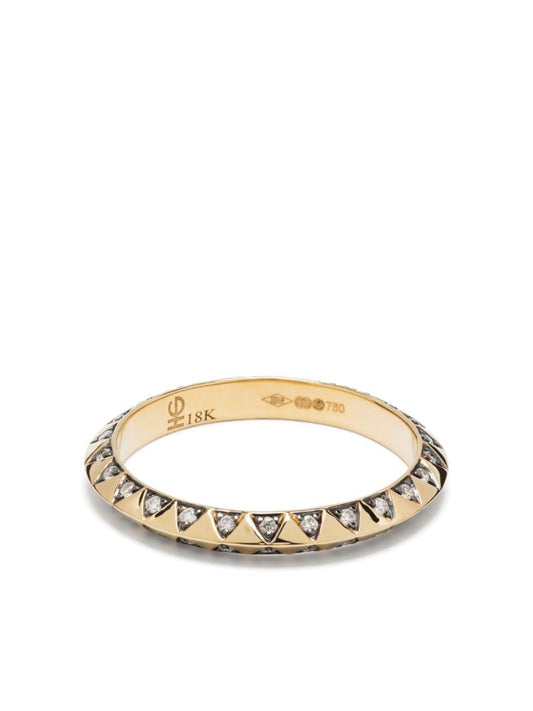 18k Yellow Gold Skinny Talisman Diamond and Rhodium Ring
