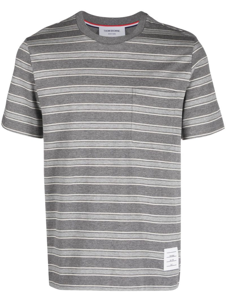 Grey Striped Cotton T-shirt