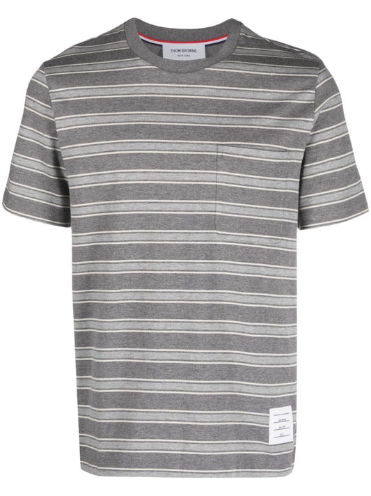 Grey Striped Cotton T-shirt