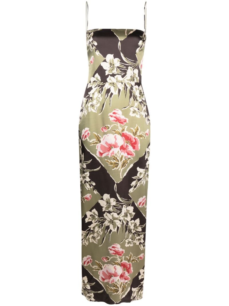 Green Frankie Floral Print Silk Midi Dress