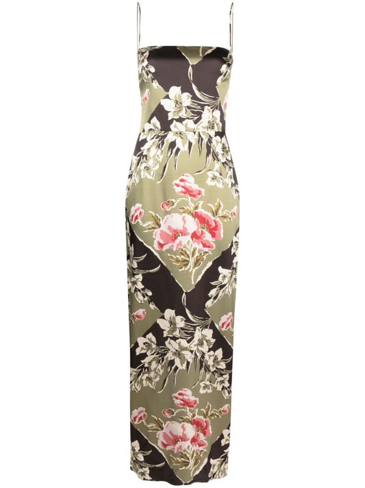 Green Frankie Floral Print Silk Midi Dress