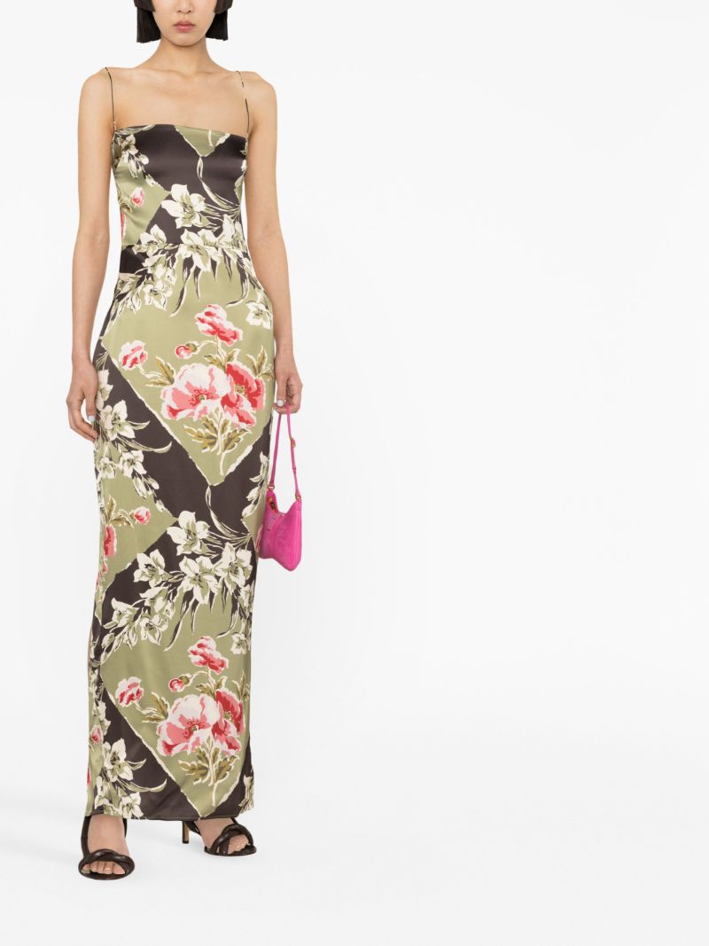 Green Frankie Floral Print Silk Midi Dress