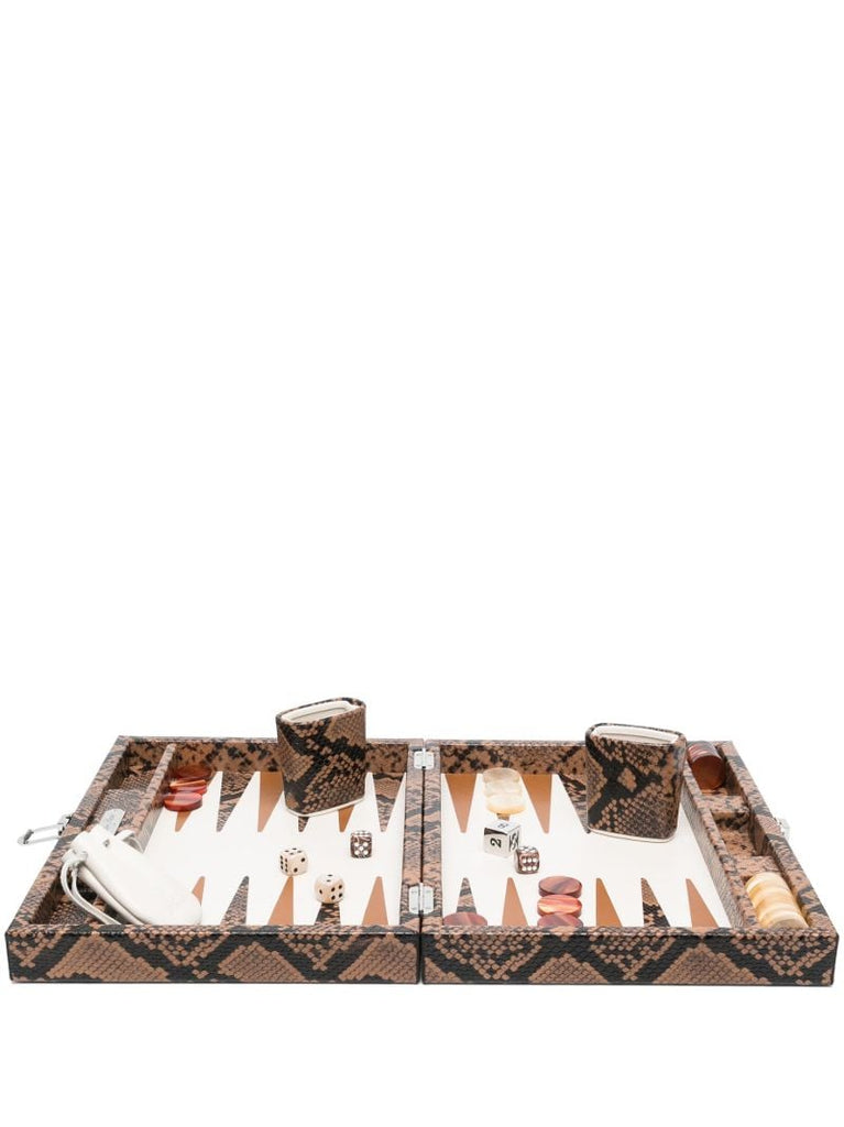 Brown Patty Snakeskin-effect Leather Backgammon Set