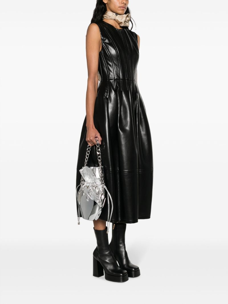 Silver-tone Leather Chrome Bucket Bag