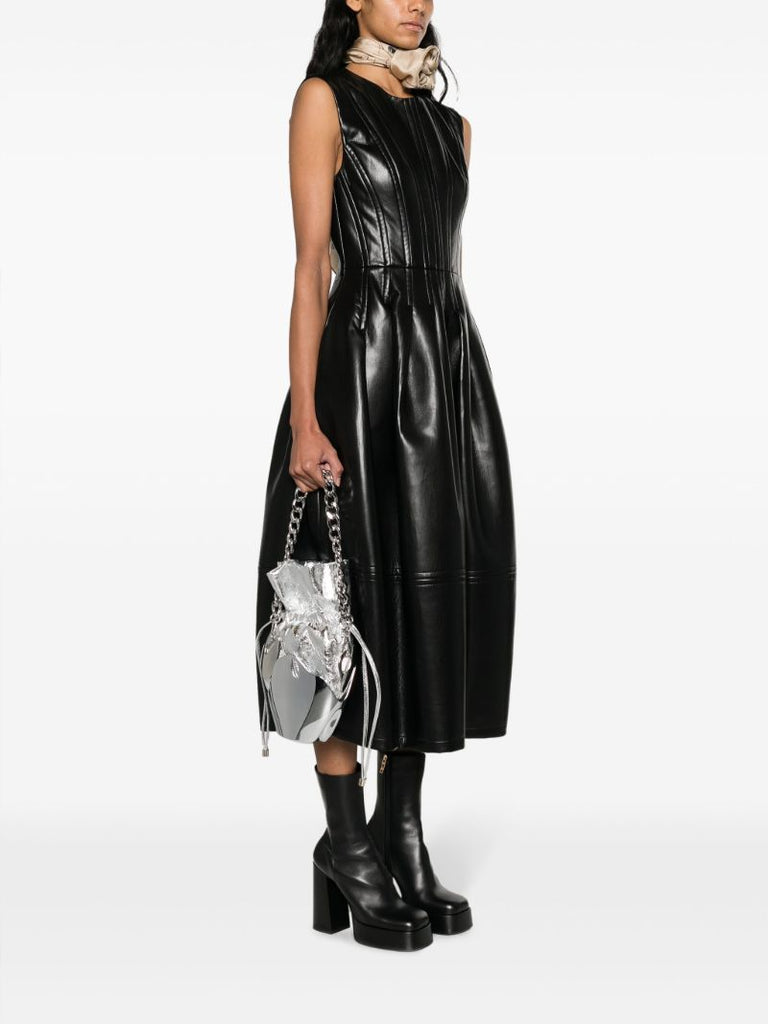 Silver-tone Leather Chrome Bucket Bag