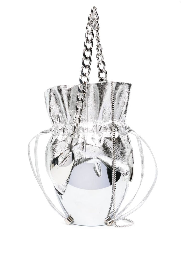Silver-tone Leather Chrome Bucket Bag