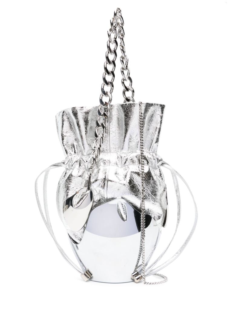 Silver-tone Leather Chrome Bucket Bag