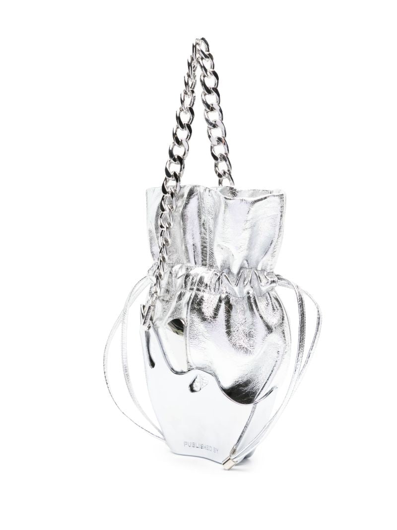 Silver-tone Leather Chrome Bucket Bag