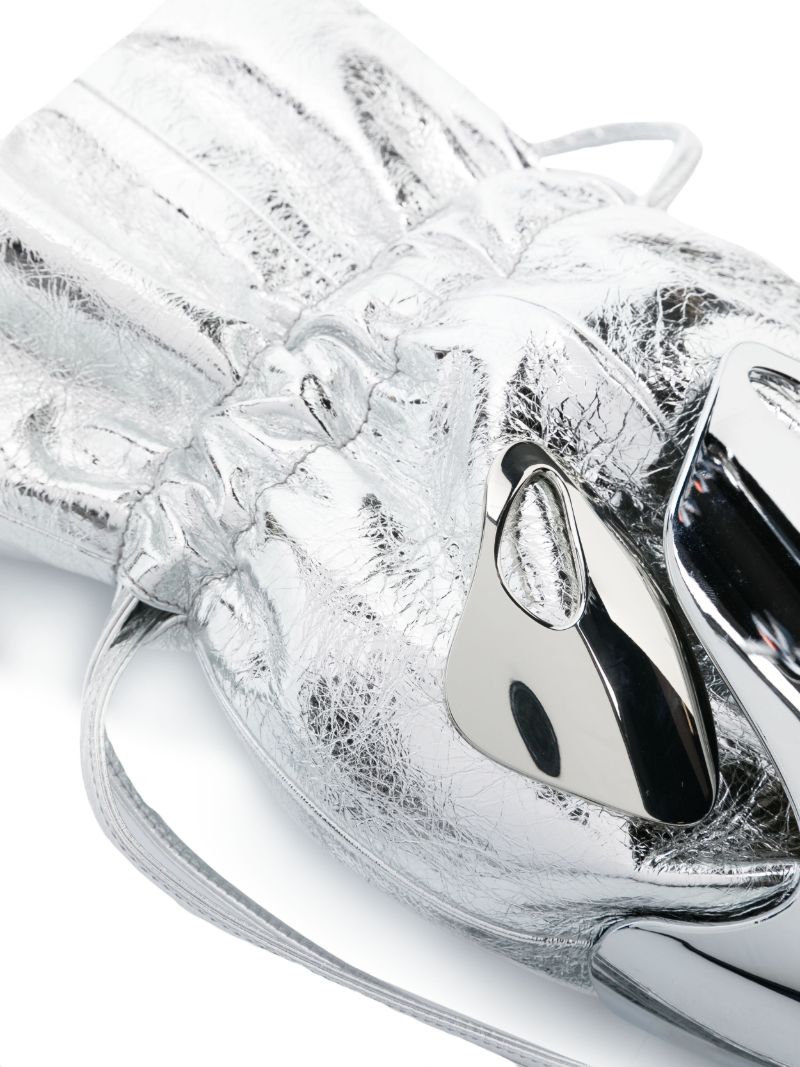 Silver-tone Leather Chrome Bucket Bag