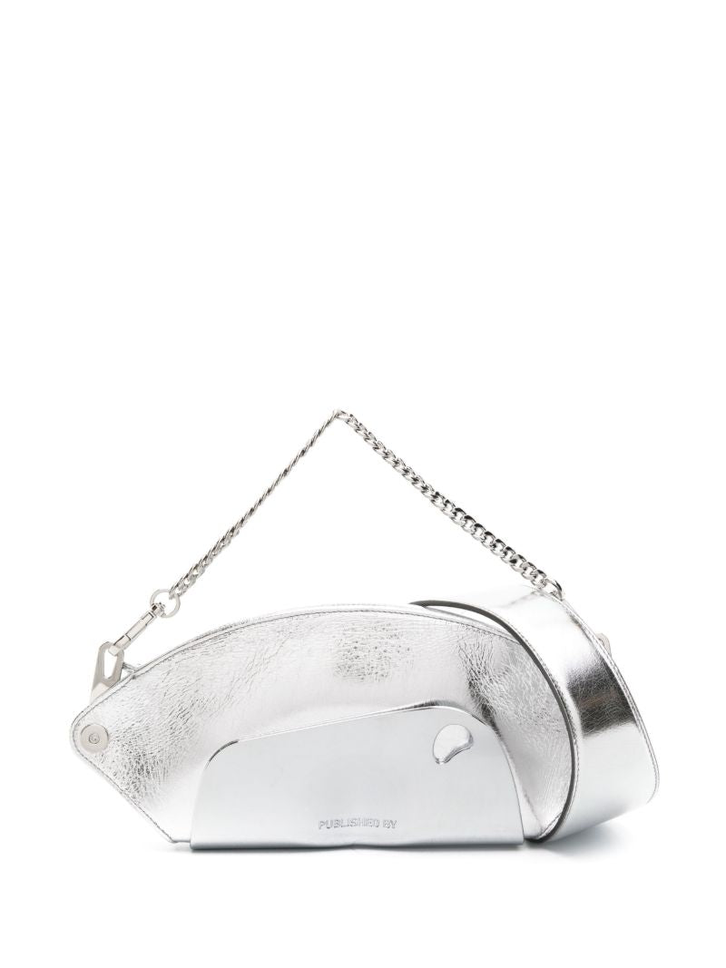 Silver-tone Logo-engraved Metallic Shoulder Bag