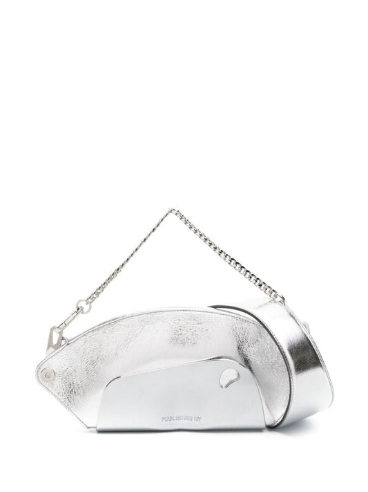 Silver-tone Logo-engraved Metallic Shoulder Bag