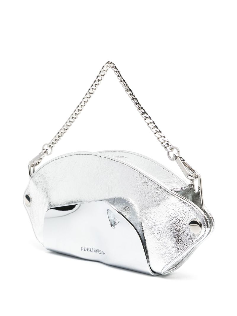 Silver-tone Logo-engraved Metallic Shoulder Bag